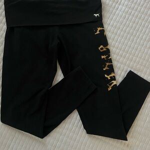 PINK Victoria's Secret Leopard Print Logo Fold-Over Yoga Leggings Womens (M)